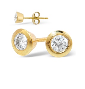 18K Gold Rub-over Diamond Stud Earrings - 1CT - G/VS - 7mm