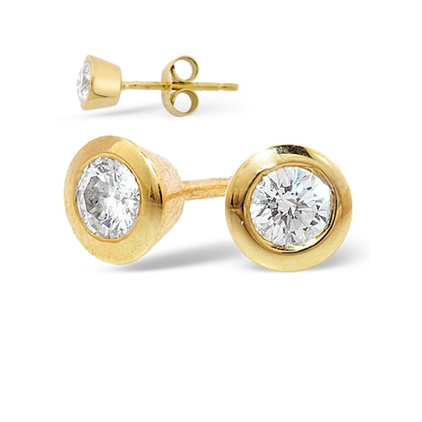 18K Gold Rub-over Diamond Stud Earrings - 1CT - G/VS - 7mm - Image 1