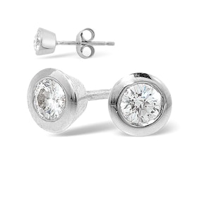 18K White Gold Rub-over Lab Diamond Stud Earrings - 1CT - F/VS - 7mm