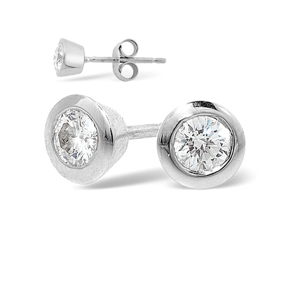 Platinum Rub-over Diamond Stud Earrings - 1CT - G/VS - 7mm - Image 1