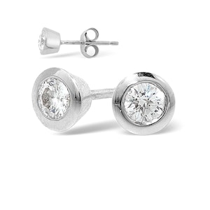 18K White Gold Rub-over Diamond Stud Earrings - 1CT - G/VS - 7mm