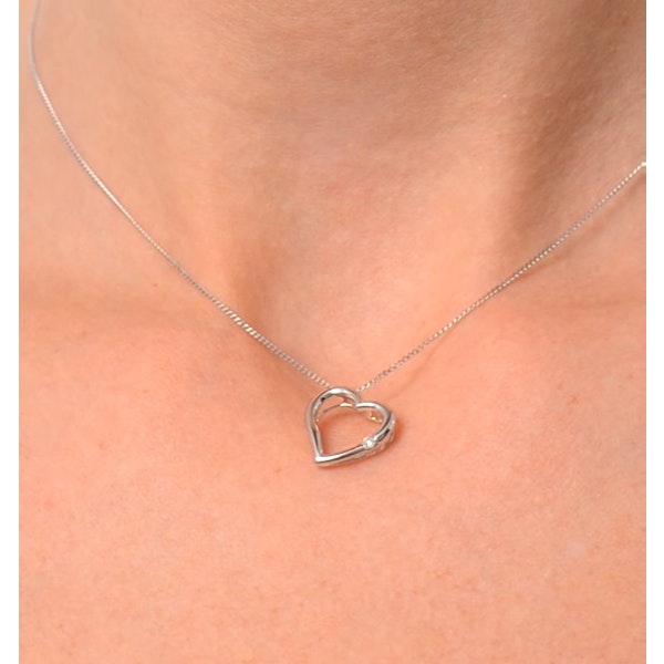Heart Pendant Necklace 0.03ct Diamond 18K White Gold - Image 4
