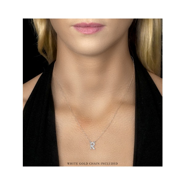 Initial 'R' Necklace Lab Diamond Encrusted Pave Set in 925 Sterling Silver - Image 2