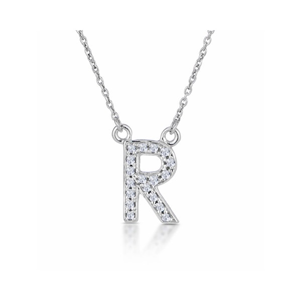 Initial 'R' Necklace Lab Diamond Encrusted Pave Set in 925 Sterling Silver - Image 1