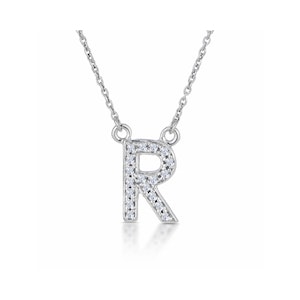 Initial 'R' Necklace Lab Diamond Encrusted Pave Set in 925 Sterling Silver