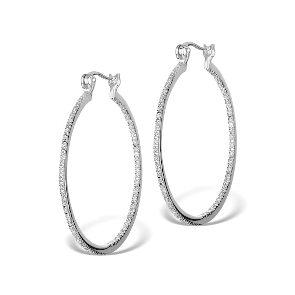Diamond Hoop Earrings 35mm in Sterling Silver - Ug3237 - Image 1