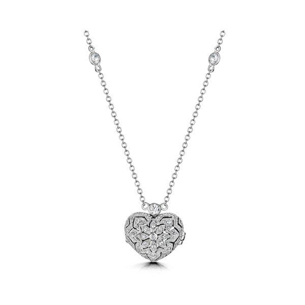 Vintage Heart Locket Lab Diamond Necklace White Topaz in 925 Silver - Image 1