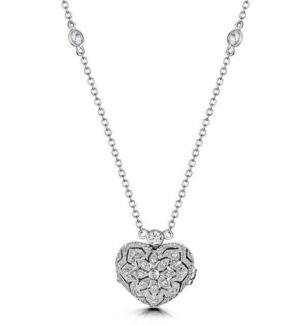 Vintage Heart Locket Lab Diamond Necklace White Topaz in 925 Silver - image 1