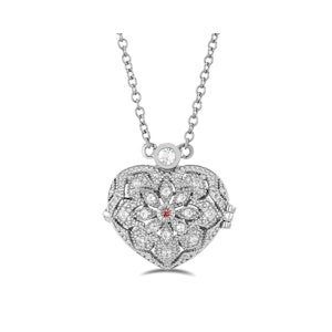 Ruby July Birthstone Vintage Locket Necklace and White Topaz in Silver