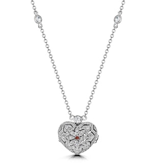 Garnet January Birthstone Vintage Locket Necklace With Topaz in Silver