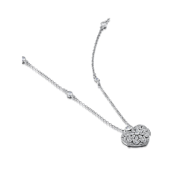 Vintage Heart Locket Lab Diamond Necklace White Topaz in 925 Silver - Image 3