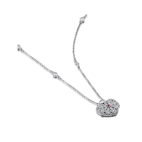 Ruby July Birthstone Vintage Locket Necklace and White Topaz in Silver - Image 3