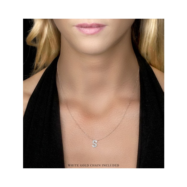 Initial 'S' Necklace Lab Diamond Encrusted Pave Set in 925 Sterling Silver - Image 2