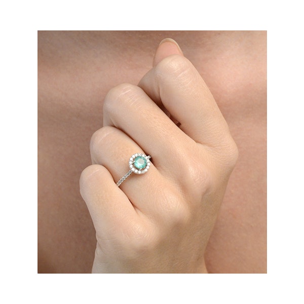 Halo Emerald 0.50ct And Diamond 18K White Gold Ring - Image 4