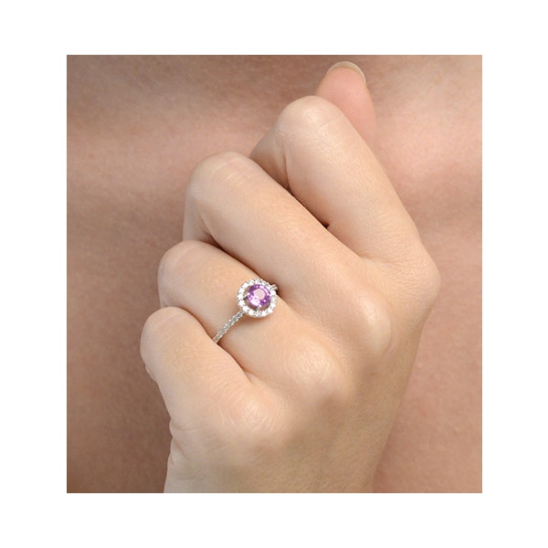 Halo 18K White Gold Diamond and Pink Sapphire Ring 0.36ct - Image 4