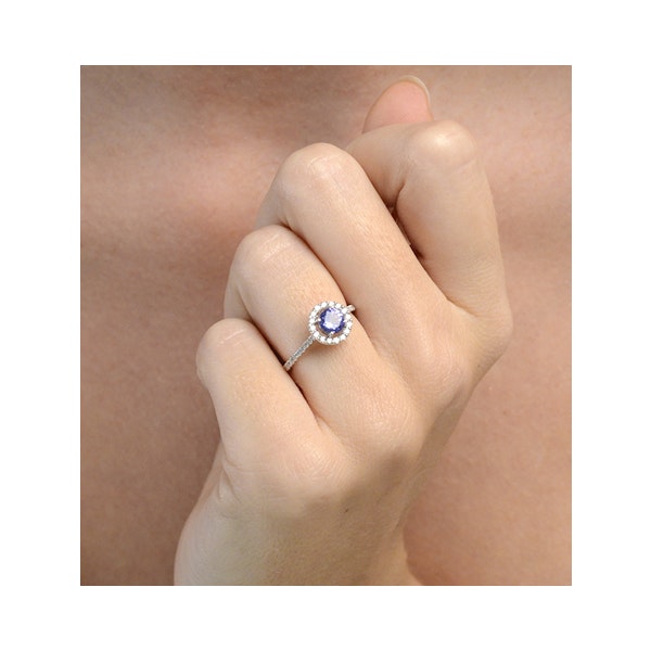 Halo Tanzanite 8.7mm And 0.36ct Diamond 18K White Gold Ring - Image 4