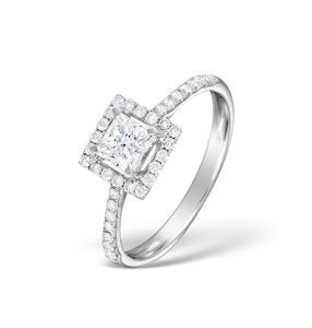 Halo Engagement Ring Ella 18K Gold Diamond Princess Cut 0.82ct SI