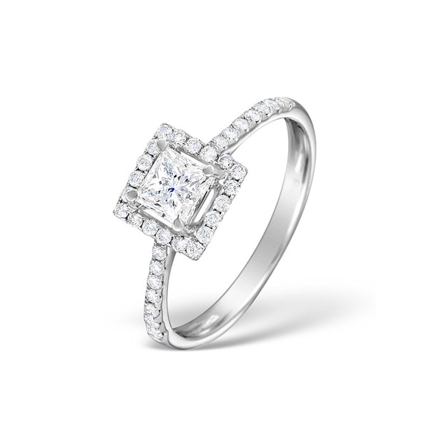 Halo Engagement Ring Ella 0.82ct G/Vs Princess Diamond 18K White Gold - Image 1