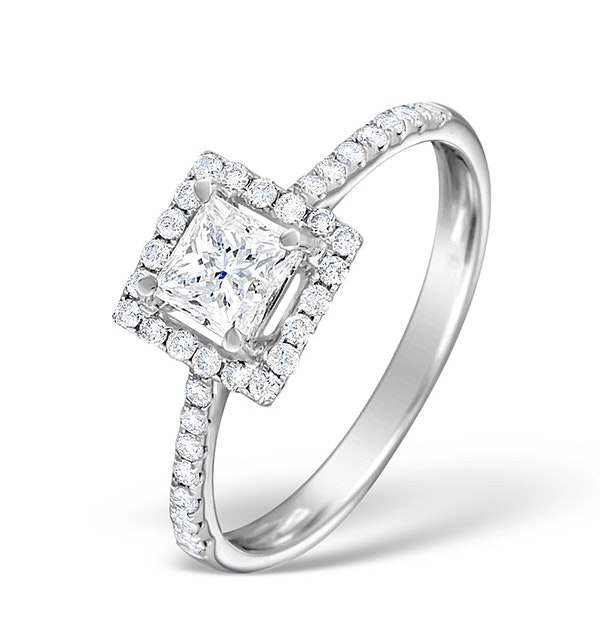 Halo Engagement Ring Ella 18K Gold Diamond Princess Cut 0.82ct SI - image 1