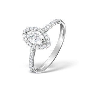 Halo Engagement Ring Ella 0.84ct H/Si Marquise Diamond 18K White Gold