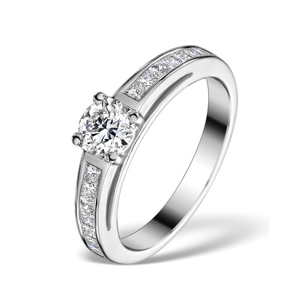 Sidestone Engagement Ring Eleri 0.90ct VS2 Princess Diamond 18KW Gold - Image 1