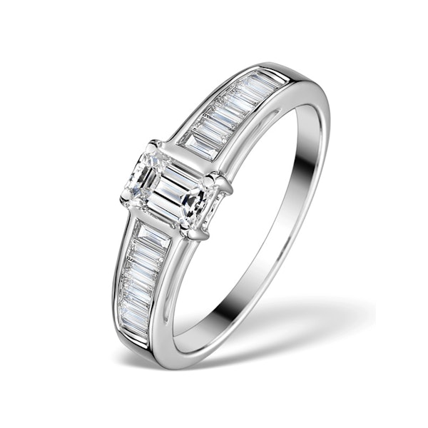 Sidestone Engagement Ring Elina 0.90ct SI Emerald Cut Diamonds 18KW - Image 1