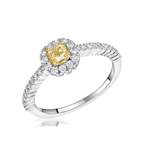 Alicia Yellow Diamond Halo Engagement Ring 0.55ct in 18K White Gold