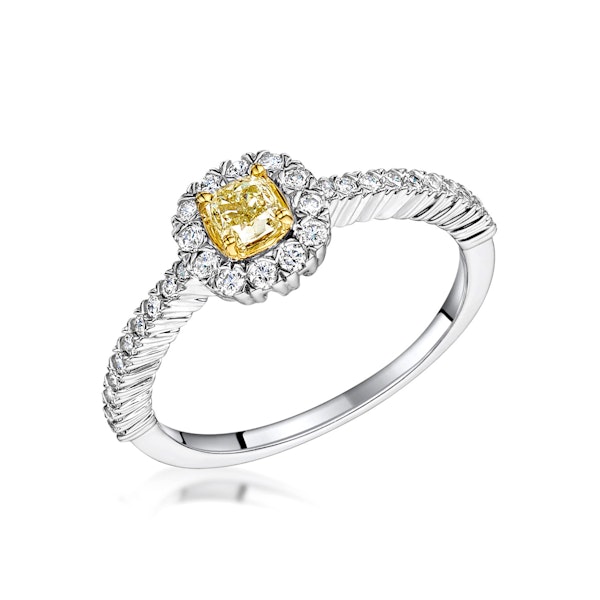 Alicia Yellow Diamond Halo Engagement Ring 0.55ct in 18K White Gold - Image 1