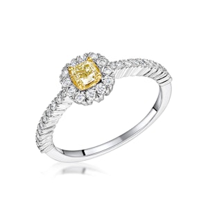 Alicia Yellow Diamond Halo Engagement Ring 0.55ct in 18K White Gold