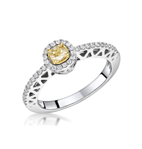 Adrianna Yellow Diamond Halo Engagement Ring 0.46ct in 18K White Gold
