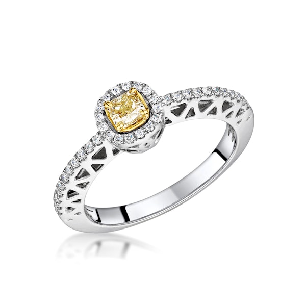 Adrianna Yellow Diamond Halo Engagement Ring 0.46ct in 18K White Gold - Image 1