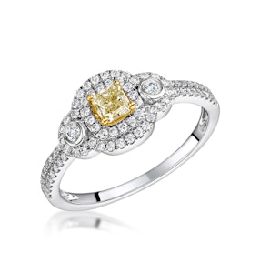 Pia Yellow Diamond Double Halo Engagement Ring 0.59ct 18K White Gold