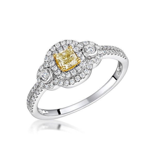 Pia Yellow Diamond Double Halo Engagement Ring 0.59ct 18K White Gold - Image 1
