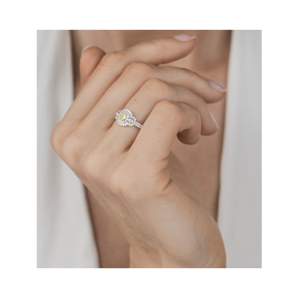 Pia Yellow Diamond Double Halo Engagement Ring 0.59ct 18K White Gold - Image 2