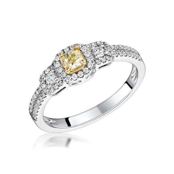 Isabella Yellow Diamond Halo Engagement Ring 0.53ct in 18K White Gold - Image 1