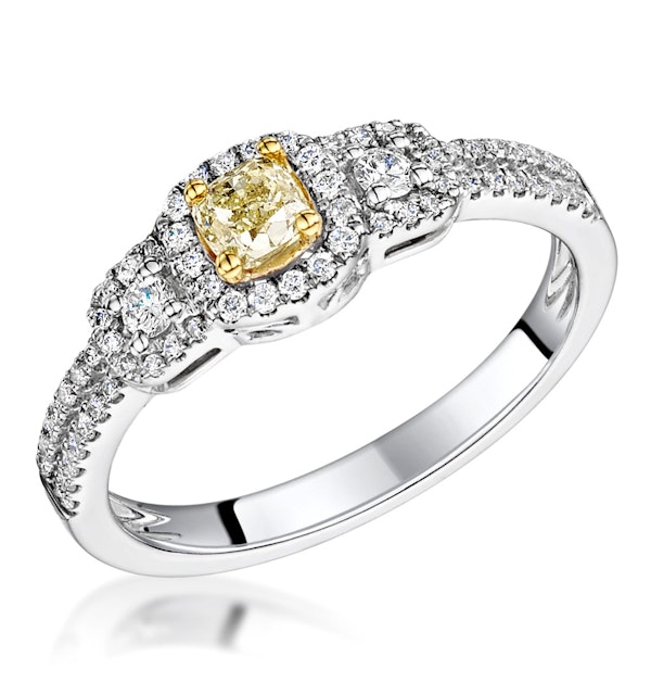 Isabella Yellow Diamond Halo Engagement Ring 0.53ct in 18K White Gold - image 1