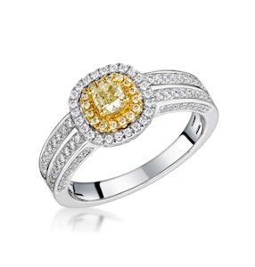 Shaya Yellow Diamond Double Halo Engagement Ring 0.65ct 18K White Gold