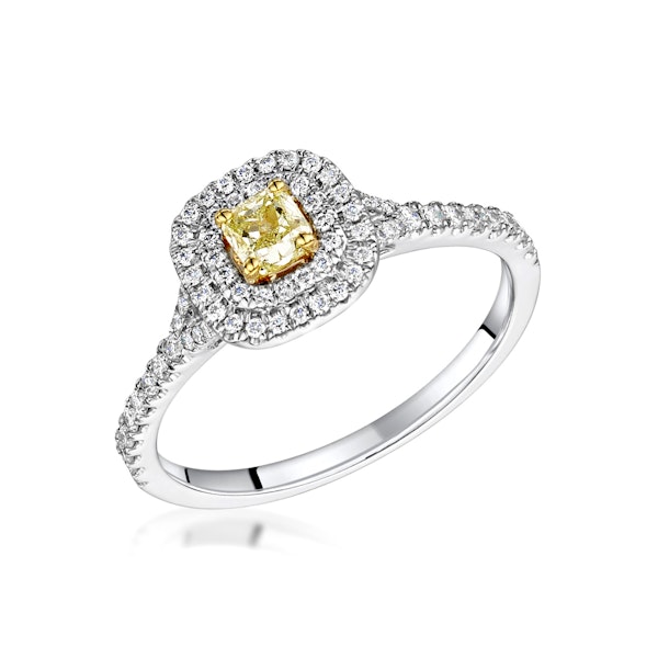 Natasha Yellow Diamond Halo Engagement Ring 0.53ct 18K White Gold - Image 1