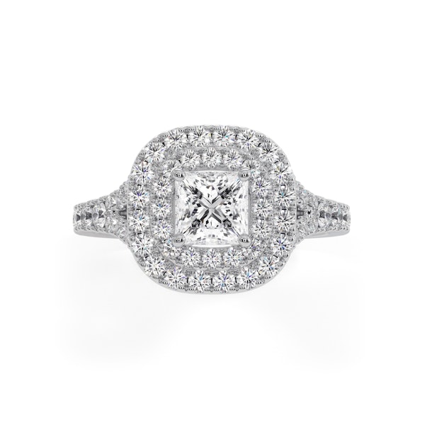 Cleopatra Diamond Halo Engagement Ring 18K White Gold 1.20ct G/VS1 - Image 2