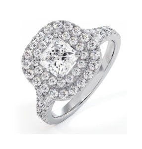 Cleopatra GIA Diamond Halo Engagement Ring 18K White Gold 1.45ct G/SI2