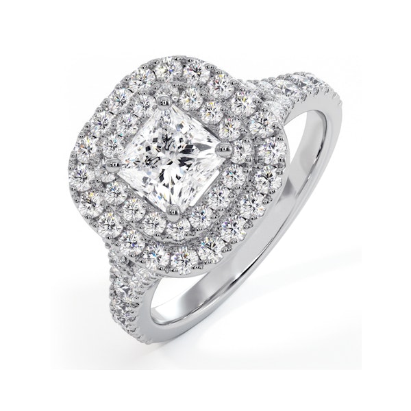 Cleopatra GIA Diamond Halo Engagement Ring 18K White Gold 1.45ct G/VS1 - Image 1