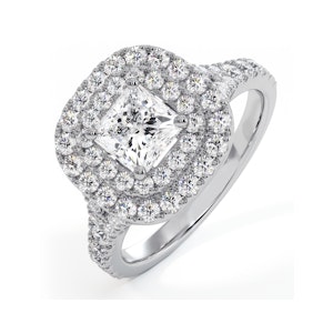 Cleopatra GIA Diamond Halo Engagement Ring 18K White Gold 1.45ct G/VS2