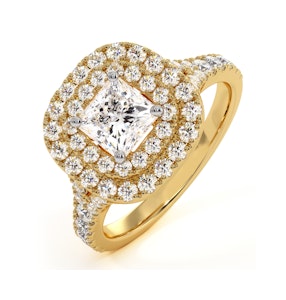Cleopatra GIA Diamond Halo Engagement Ring in 18K Gold 1.45ct G/VS1