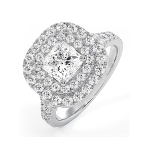 Cleopatra GIA Diamond Halo Engagement Ring 18K White Gold 1.70ct G/SI2