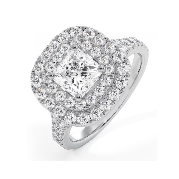 Cleopatra GIA Diamond Halo Engagement Ring 18K White Gold 1.70ct G/SI2 - Image 1