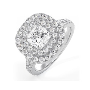 Cleopatra GIA Diamond Halo Engagement Ring 18K White Gold 1.70ct G/VS1