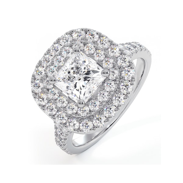 Cleopatra Lab Diamond Halo Engagement Ring 18K White Gold 1.85ct F/VS1 - Image 1