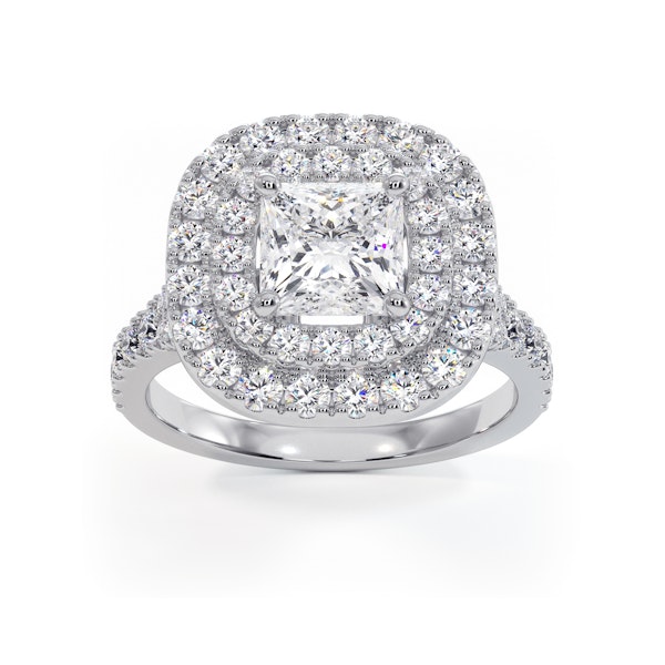 Cleopatra Lab Diamond Halo Engagement Ring 18K White Gold 1.85ct F/VS1 - Image 3