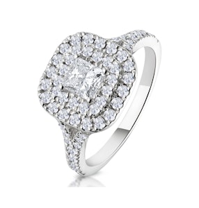 Cleopatra Diamond Halo Engagement Ring 18K White Gold 1.20ct G/VS2
