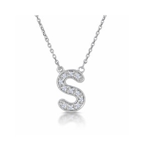 Initial 'S' Necklace Lab Diamond Encrusted Pave Set in 925 Sterling Silver